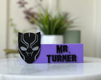 Panther Comic book Superhero Sign Teacher Desk Name Plate Classroom Decor Personalized Gift for Boys Boyfriend Dad