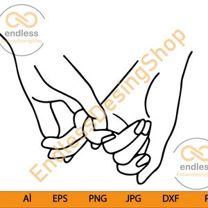 Handen vasthouden SVG, Pinky Hold, Liefde, SVG Cut Bestand, Aanpassen met uw eigen tekst, Namen toevoegen & Data, Instant Download, Love Hands Design