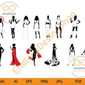 Female Silhouette,Digital Download,Female SVG, Woman Vector, Lady Outline, Girls SVG, Black silhouette clipart, Instant download svg png jpg