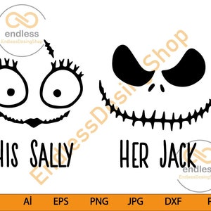 Jack i Sally svg, Halloween svg, Jack Skellington svg, Pobieranie cyfrowe, Koszmar svg, Pakiet Jack i Sally svg, Uśmiechnięta twarz Jacka svg