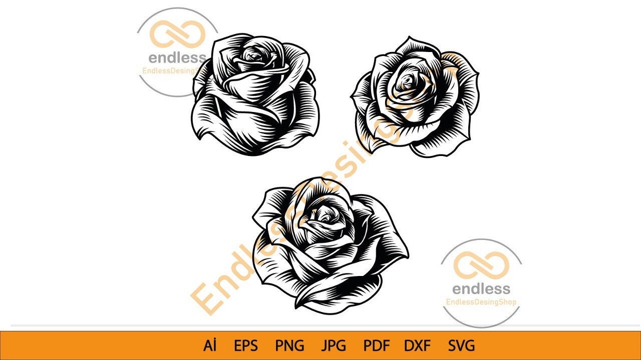 Rose Tattoo Outline - Etsy