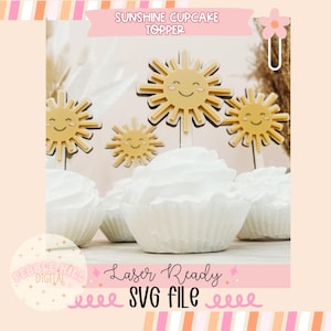 Adorno para cupcakes con diseño de sol en SVG, letrero con huella de mano en SVG, primer viaje alrededor del sol en láser en SVG, decoración para fiestas de cumpleaños, adorno para tarta, SVG comercial