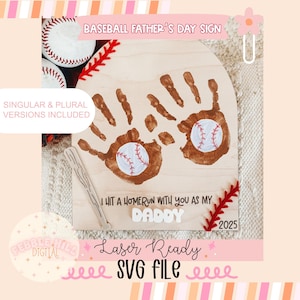 Honkbal Vaderdag handafdruk teken SVG-bestand, Kids Fathers Day laser SVG, cadeaus voor papa, commerciële svg, Vaderdag digitaal bestand,