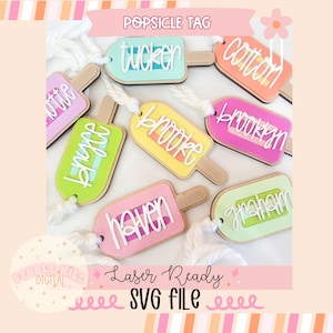 Popsicle Tag Laser SVG-Datei, Sommer Pool Party SVG, Schlüsselanhänger Laser SVG, Kids Name Tag svg, Korb-Tag svg, kommerzielle Laser-Svg,