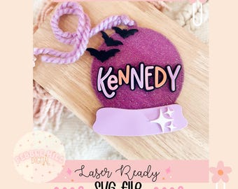 Crystal Ball Halloween Tag Laser SVG File,  Name Tag svg, Digital Download, Commercial Use, Basket tag svg, Halloween tag svg