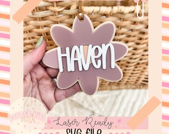 Fichier SVG Daisy Tag laser, printemps svg, porte-clé Laser SVG, panier étiquette laser Svg, étiquette de nom pour enfant SVG, Svg laser commercial, étiquette de Pâques svg