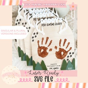 Herten jagen Vaderdag handafdruk teken SVG-bestand, kinderen Vaderdag laser SVG, cadeaus voor papa, commerciële svg, digitaal Vaderdagbestand,