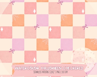 Halloween Checkered Seamless Pattern, Digital Paper, Digital Download, 300 DPI PNG, Halloween Digital Paper, Coquette Bow Seamless PNG