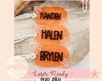 Spider Web Halloween Tag Laser SVG File, Boo Basket Name Tag, Digital Download, Commercial Use, Halloween SVG file, Halloween Tag svg