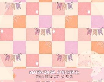 Halloween Checkered Seamless Pattern, Digital Paper, Digital Download, 300 DPI PNG, Halloween Digital Paper, Coquette Bow Seamless PNG