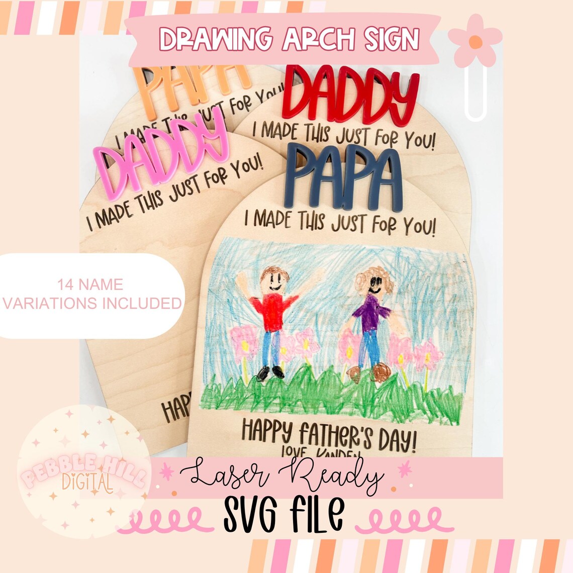Dad Arch Father's Day Drawing Arch Sign SVG File, Kids Fathers Day Laser SVG ...