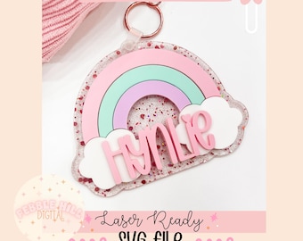 Rainbow Backpack Tag Laser SVG File, Backpack Tag Svg, Keychain Laser SVG, Rainbow Keychain, Back to School, Commercial Laser Svg