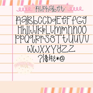May include: A handwritten alphabet in black script, featuring uppercase and lowercase letters, numbers, and symbols. The word "Alphabet" is written at the top. The background is a light pink and orange lined paper.