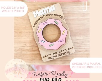 Archivo SVG de imán de foto para refrigerador con forma de dona para el Día de la Madre, SVG láser para el Día de la Madre para niños, Regalos para mamá, SVG comercial, Archivo digital para el Día de la Madre
