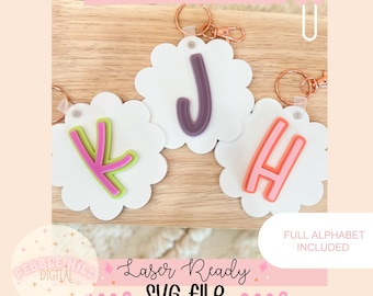 Fichier SVG laser porte-clé initial pétoncles, sac à dos étiquette Svg, porte-clé Laser SVG, porte-clé maman rétro, cadeaux pour maman, Svg laser commercial