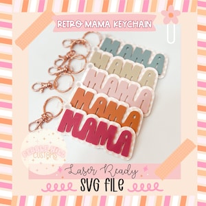Arquivo SVG Mama Keychain Laser, Dia das Mães SVG, Chaveiro Laser SVG, Chaveiro Retro Mama, Presentes para a Mãe, Comercial Laser Svg