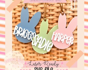 Easter Bunny tag laser SVG-bestand, Pasen SVG, sleutelhanger laser SVG, Pasen laser SVG, mand tag SVG, commerciële laser SVG, kinderen Pasen