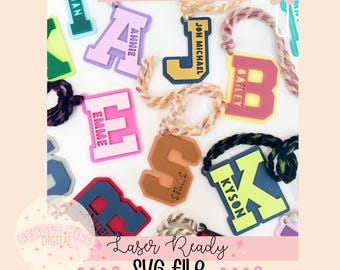 Varsity Letter Tag Laser SVG File, Kids Name Tag SVG, Keychain Laser SVG, Basket Tag svg, Commercial Laser Svg, Backpack Tag svg
