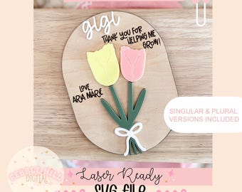 Archivo SVG de imán de foto para refrigerador con tulipanes para el Día de la Madre, SVG láser para el Día de la Madre para niños, Regalos para mamá, SVG comercial, Archivo digital para el Día de la Madre
