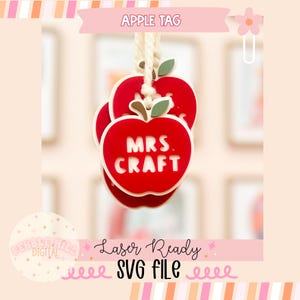 Archivo SVG láser de Apple Tag, letrero escolar SVG, láser para niños SVG, primer día de clases, comercial SVG, etiqueta de regalo para maestros, agradecimiento a los maestros