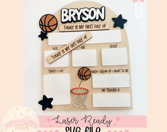 Basketball Back to School Sign Laser SVG File: Kids First Day (Digital Download)