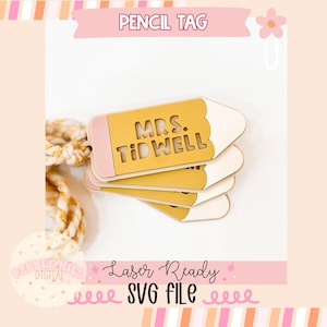 Arquivo SVG de etiqueta a laser para lápis, placa escolar SVG, SVG de laser para crianças, primeiro dia de aula, SVG comercial, etiqueta de presente para professor, agradecimento a professor