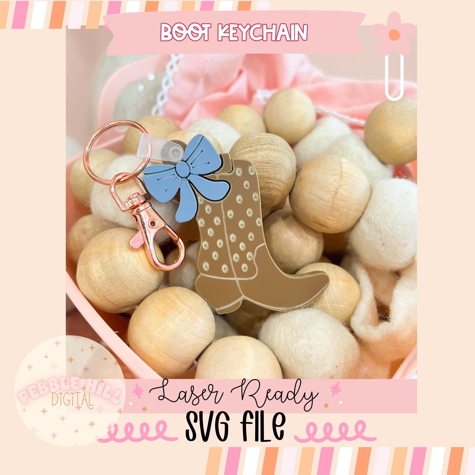 Cowgirl Boot Keychain Laser SVG File, Basket Tag, Kids SVG, Commercial ...