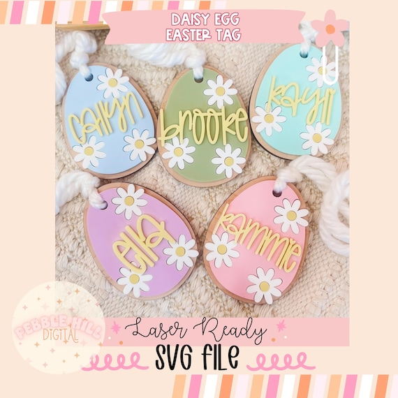 Daisy Egg Easter Tag Laser SVG File, Easter SVG, Keychain Laser SVG, Easter Laser Svg, Basket Tag svg, Commercial Laser Svg, Kids Easter