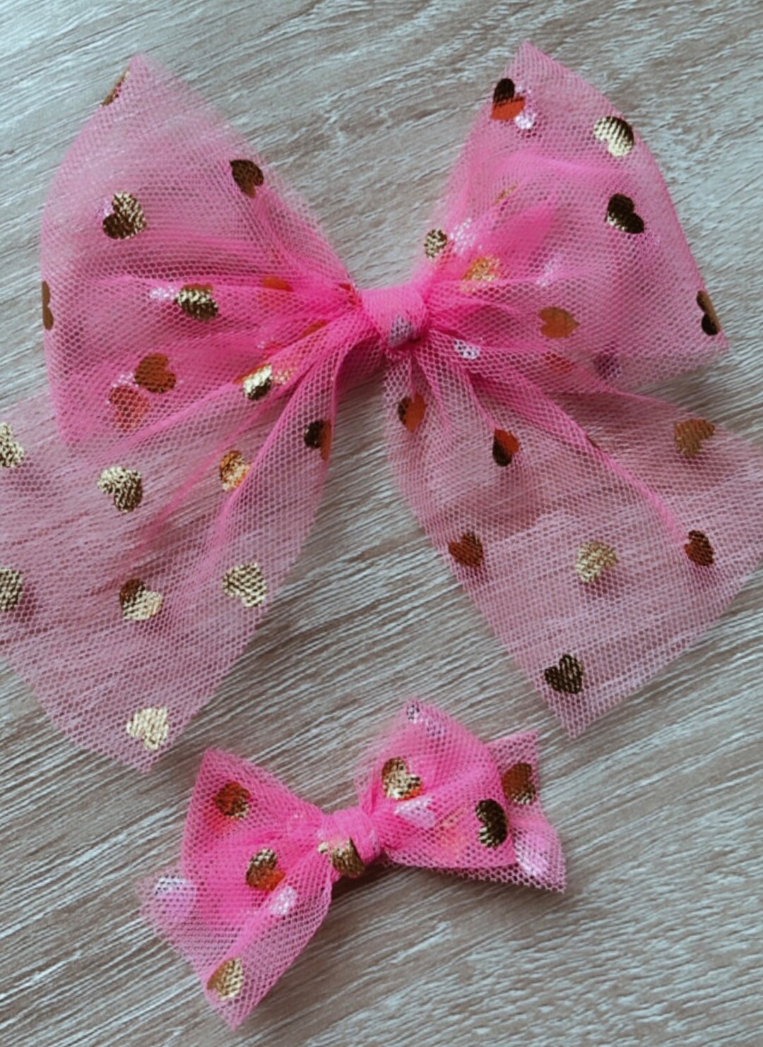 Tulle Bow // Pink With Gold & Silver Heart Bow Etsy