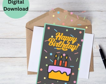 birthday card, happy birthday card, printable card, digital download
