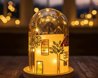 Cúpula de cristal pintada a mano: Luz nocturna acogedora, decoración artesanal para el hogar.