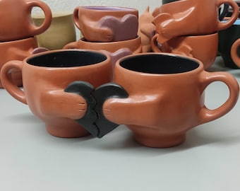 Handmade Mugs Cats Paws for Couples, Coffee Mugs Handmade Red Clay, Drinkware Cup Set, Gift Ideas, Cat Lover Gift, Mugs 8 oz