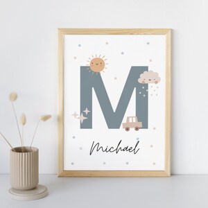 Impresión de letras - Póster de una sola letra - Arte mural para bebé niño - Póster con el nombre del bebé - Letras mayúsculas para pared - Arte con letras del alfabeto - Letras para la guardería