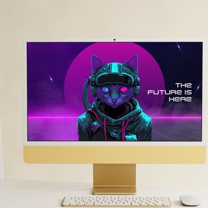 Futuristic Cat Desktop Wallpap ,Abstract Minimalist Computer,PC,Macbook,Laptop,Windows Background w,Digital Instant Download