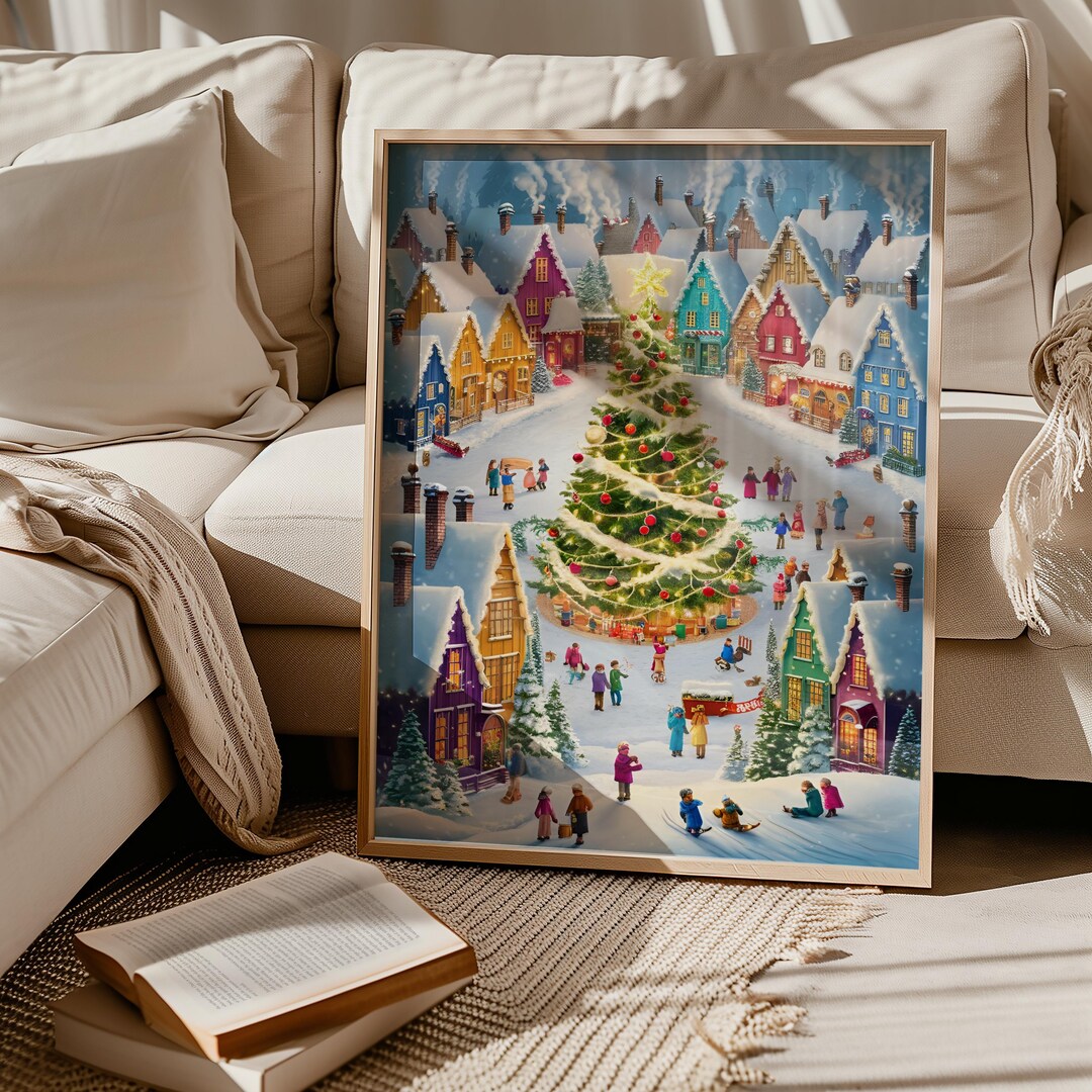 Cute Winter Village Christmas Art Decor Prints