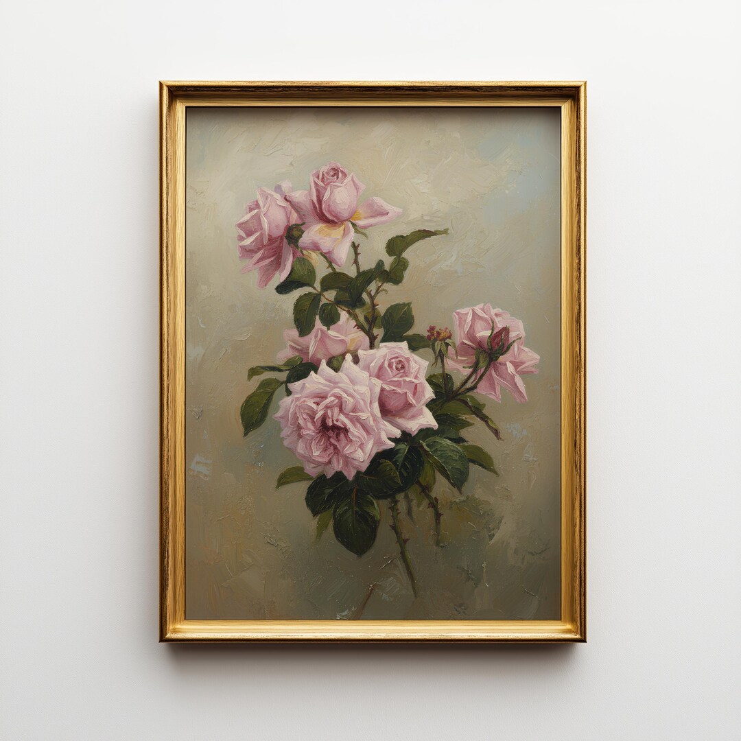 Vintage Floral Print, Antique Rose Printable Wall Art, Pink Flower ...