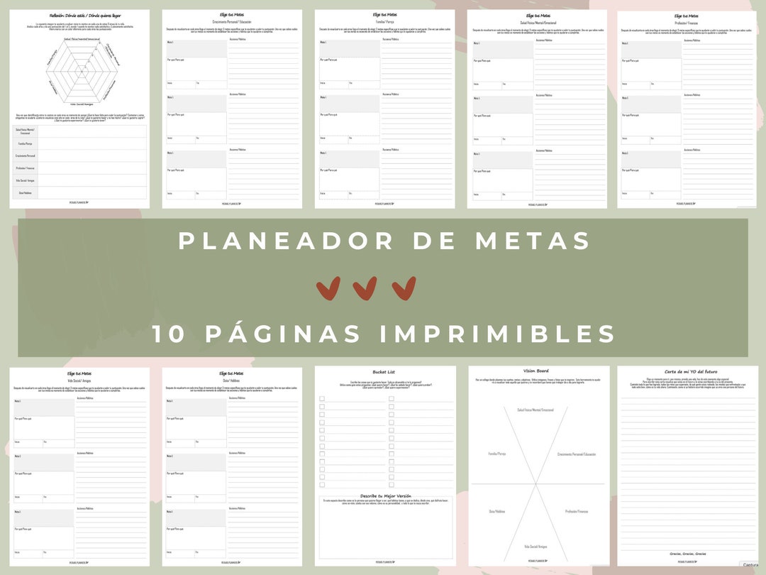 Planeador De Metas Goal Planner Reflexión 6 áreas De Vida Etsy