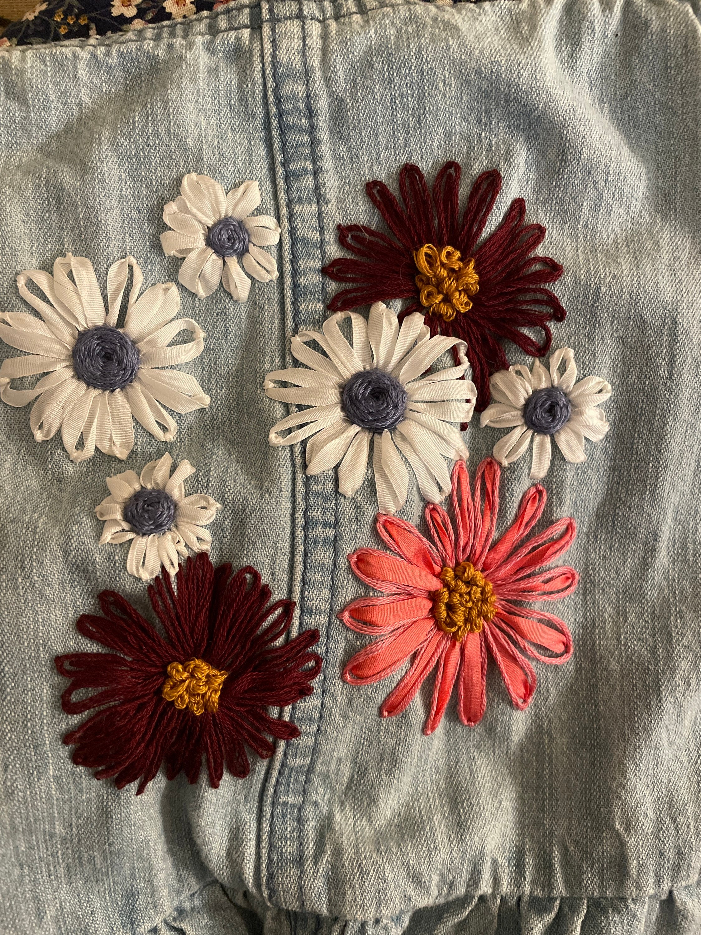 embroidered overall dress Mikiko - Flower Embroidered Denim Midi Overall Dress