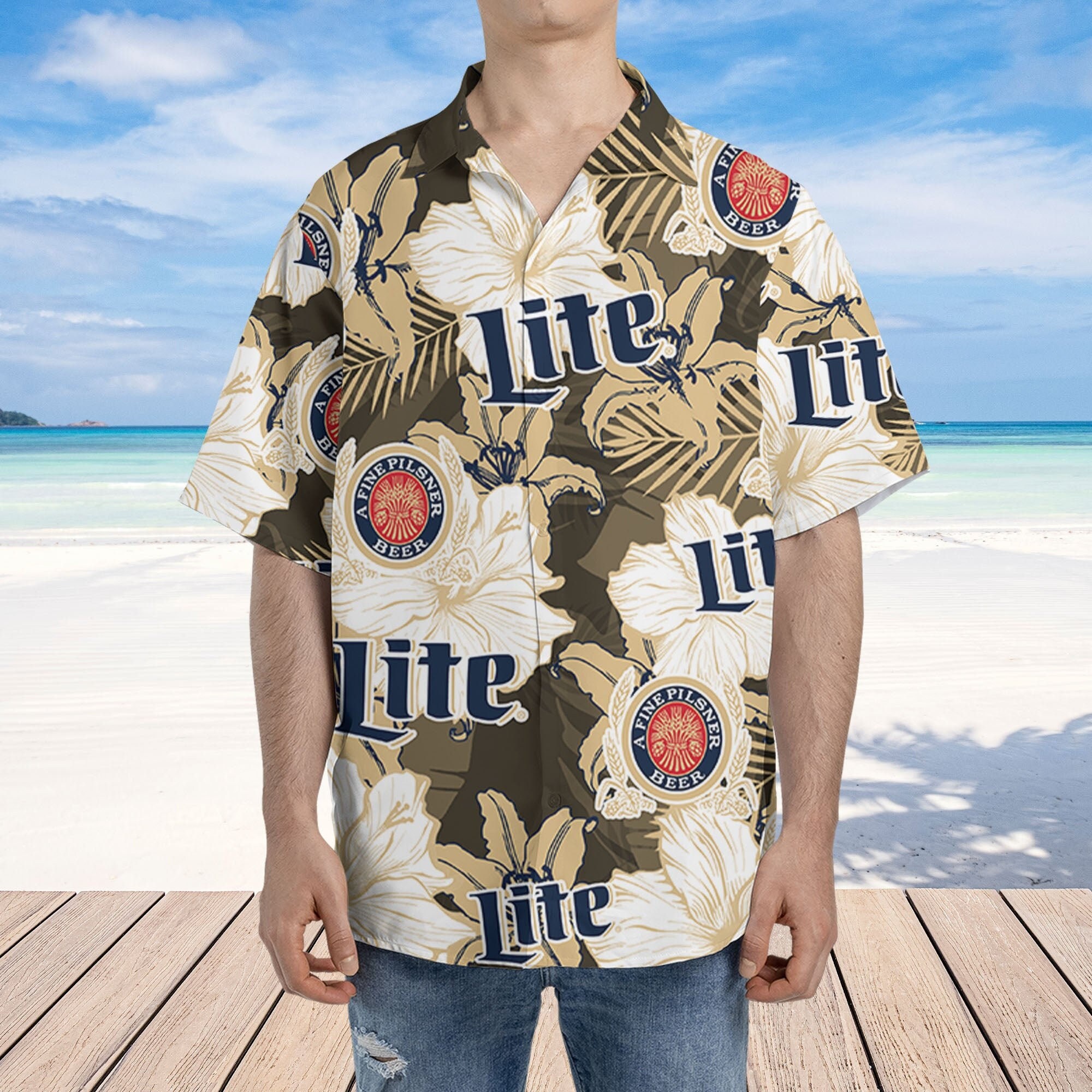 Miller Lite Hawaiian Floral Pattern, Miller Lite Baseball Shirt, sold ...