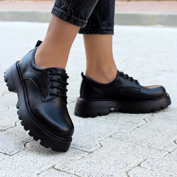 Leather Women Black Oxford Boots Shoes Black Boots Oxford Women Shoes Flat Shoes,Casual Shoes,Short Boots,Black Booties