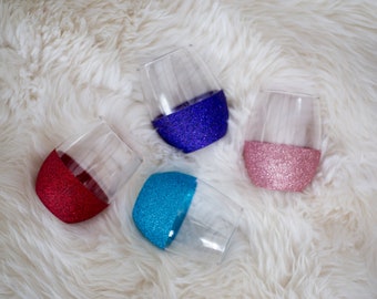 Stemless Glitter Dipped Wine Glass