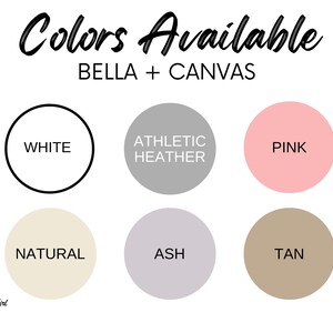 K&ouml;nnte beinhalten: Farbkarte mit den verf&uuml;gbaren Farben f&uuml;r Bella + Canvas T-Shirts. Die Farben sind: Wei&szlig;, Sportgrau, Rosa, Natur, Aschgrau und Braun.