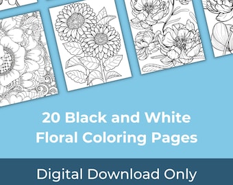 20 belles pages à colorier florales pour adultes et enfants ! Fleurs et dessins imprimables pour tout le monde ! Téléchargeable instantanément !