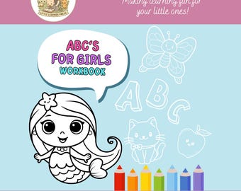 ABC pour filles - Coloriage numérique PDF | Jolies lettres de l'alphabet de A à Z | Activité éducative à imprimer pour les tout-petits et les enfants