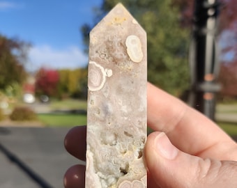 Blush Pink Agate Tower B with Botryroidal Druzy Pockets