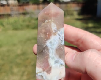 Green Flower Agate Tower, Flower Agate, Green Flower Agate, Cherry