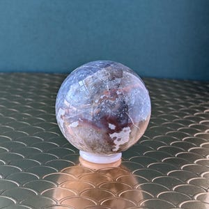 Purple Moss Agate Sphere – Calming Crystal Ball with Natural Inclusions, Grounding & Healing Stone, Unique Crystal Decor or Gift