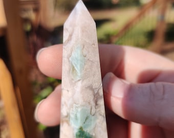 Gorgeous Green Flower Agate Tower C-D