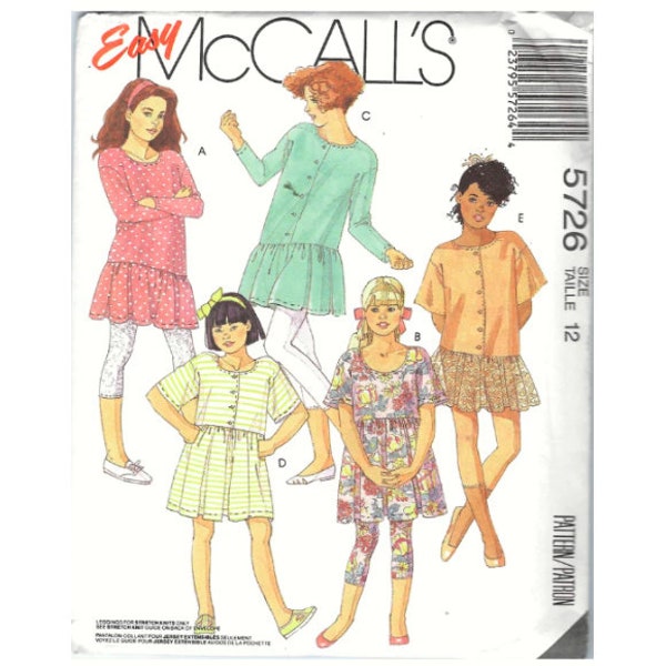 Vintage ©1991 McCall's 5726 Girls' Dress or Tunic & Leggings - Size 12