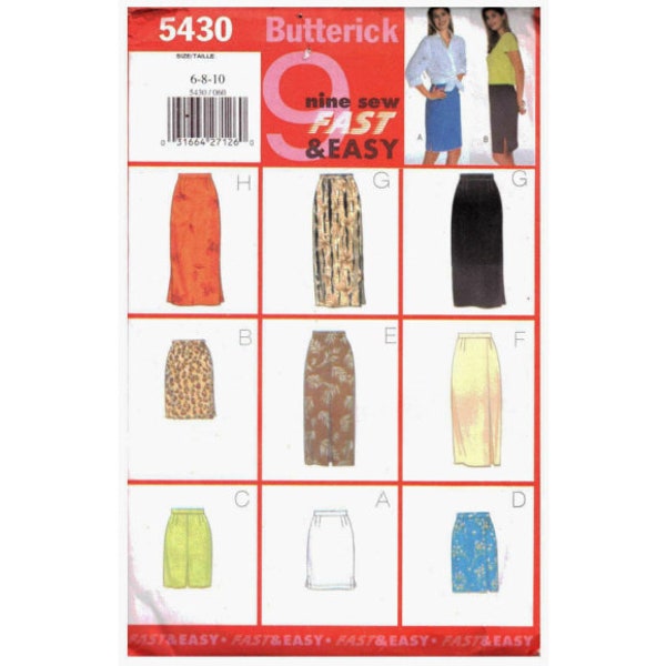 Butterick 5430 Sewing Pattern - 9 Fast & Easy Straight Skirt - Size 6-8-10